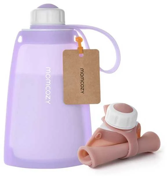 MOMCOZY DAUGKARTINIAI SILIKONINIAI PIENO IR MAISTO LAIKYMO MAIŠELIAI, 5 VNT., VIOLETINIAI