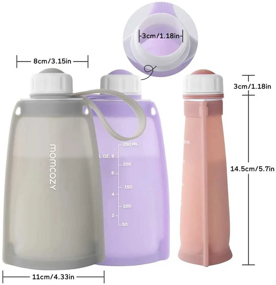 MOMCOZY DAUGKARTINIAI SILIKONINIAI PIENO IR MAISTO LAIKYMO MAIŠELIAI, 5 VNT., RAUSVI