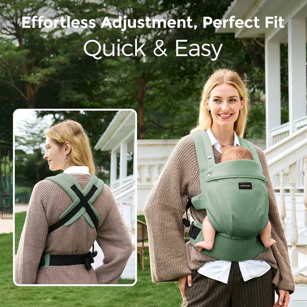 MOMCOZY ERGONOMINĖ KŪDIKIŲ NEŠIOKLĖ PUREHUG IŠ NATŪRALAUS LINO, SAGE Žalias