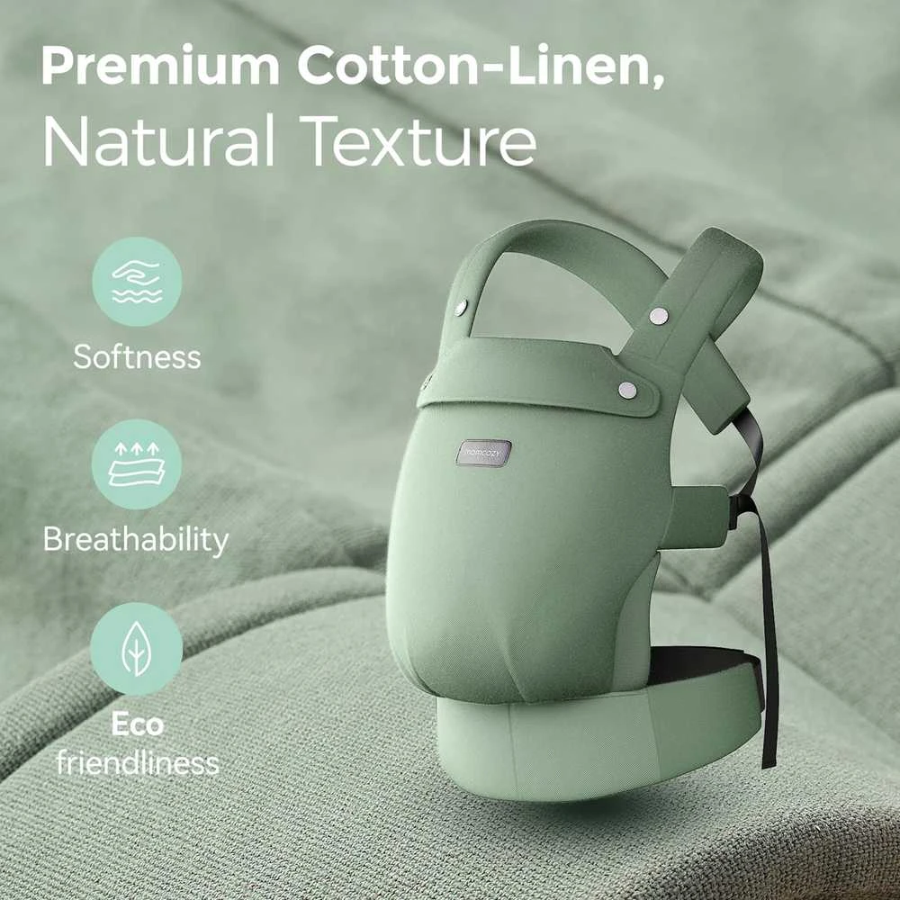 MOMCOZY ERGONOMINĖ KŪDIKIŲ NEŠIOKLĖ PUREHUG IŠ NATŪRALAUS LINO, SAGE Žalias