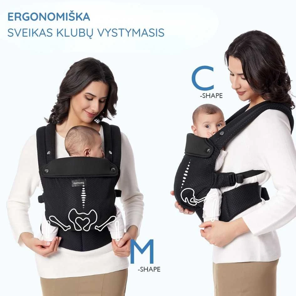MOMCOZY ERGONOMINĖ KŪDIKIŲ NEŠIOKLĖ SU TINKLELIU, JUODA