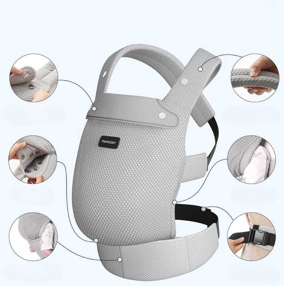 MOMCOZY ERGONOMINĖ KŪDIKIŲ NEŠIOKLĖ SU TINKLELIU, PILKA