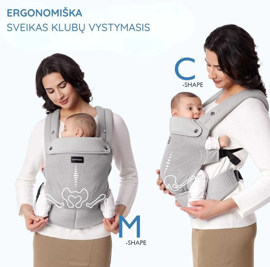 MOMCOZY ERGONOMINĖ KŪDIKIŲ NEŠIOKLĖ SU TINKLELIU, PILKA