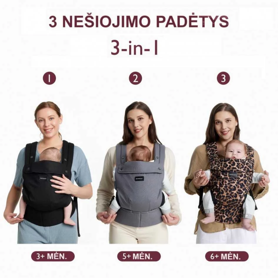 MOMCOZY ERGONOMINĖ KŪDIKIŲ NEŠIOKLĖ SU TINKLELIU, JUODA