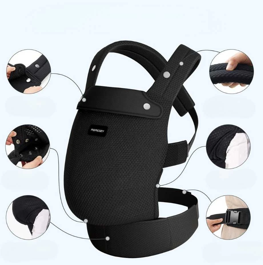 MOMCOZY ERGONOMINĖ KŪDIKIŲ NEŠIOKLĖ SU TINKLELIU, JUODA