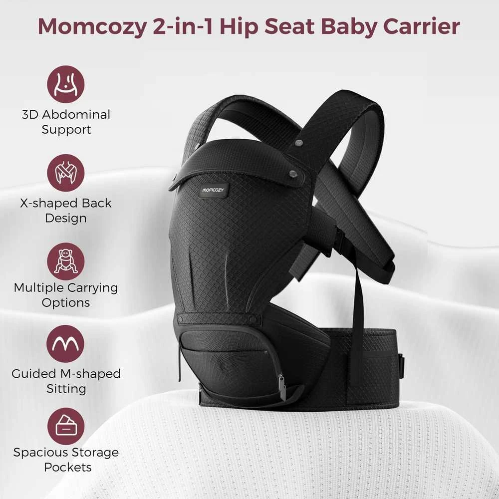 MOMCOZY KŪDIKIŲ NEŠIOKLĖ MOVE2FIT 2IN1 SU KLUBŲ SĖDYNE, JUODA