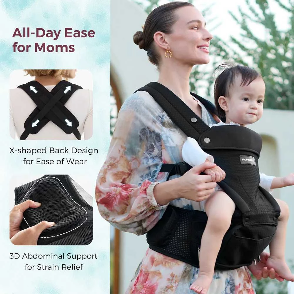 MOMCOZY KŪDIKIŲ NEŠIOKLĖ MOVE2FIT 2IN1 SU KLUBŲ SĖDYNE, JUODA