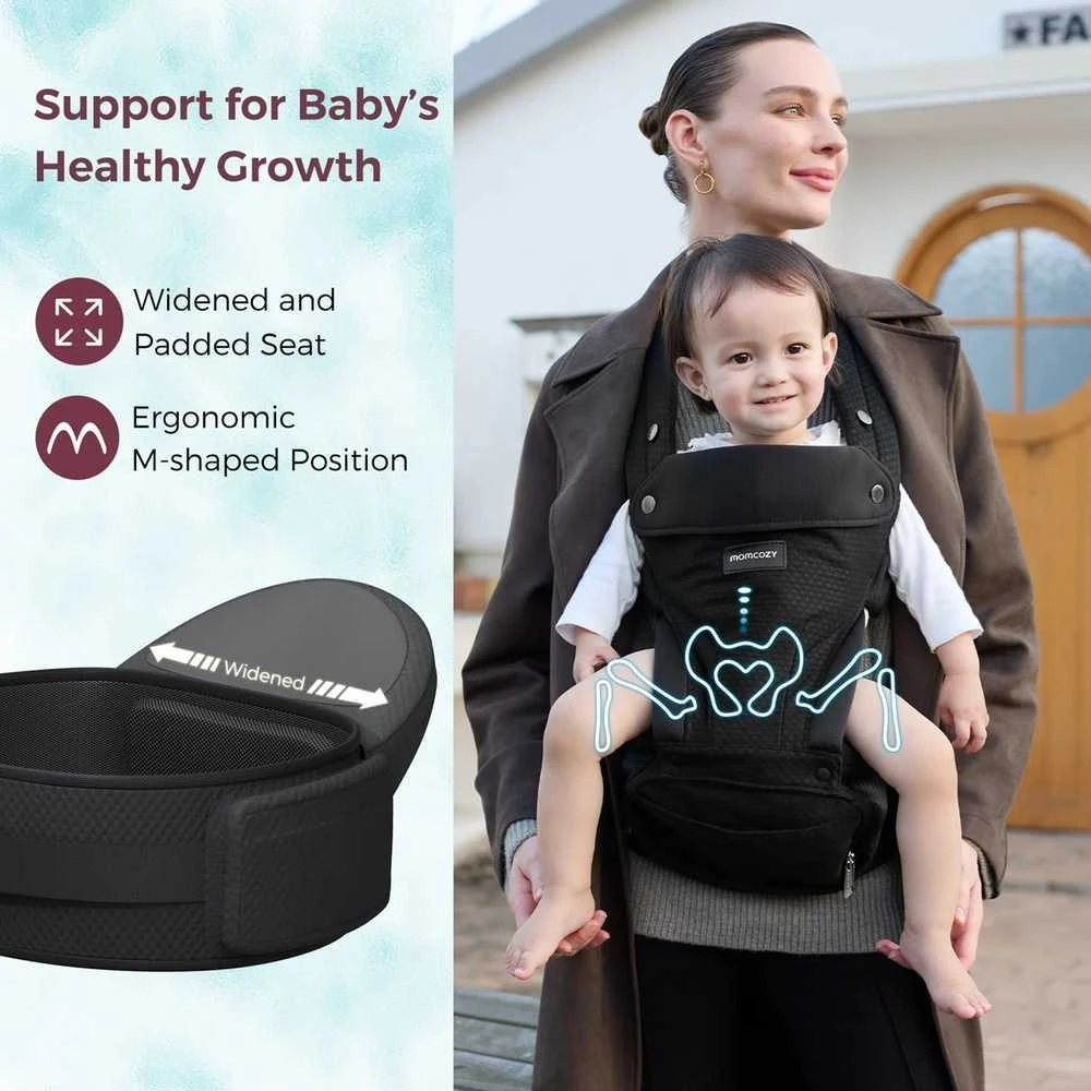 MOMCOZY KŪDIKIŲ NEŠIOKLĖ MOVE2FIT 2IN1 SU KLUBŲ SĖDYNE, JUODA
