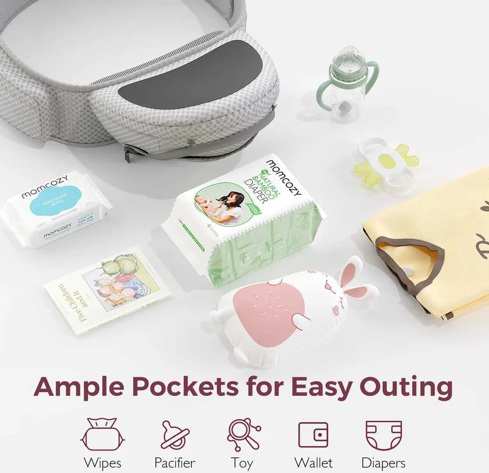 MOMCOZY KŪDIKIŲ NEŠIOKLĖ MOVE2FIT 2IN1 SU KLUBŲ SĖDYNE, SU TINKLELIU, PILKA