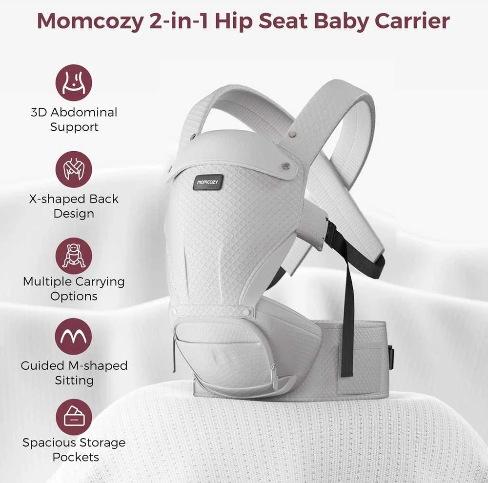 MOMCOZY KŪDIKIŲ NEŠIOKLĖ MOVE2FIT 2IN1 SU KLUBŲ SĖDYNE, SU TINKLELIU, PILKA
