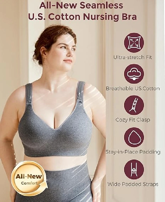 MOMCOZY MEDVILNINĖ MAITINIMO LIEMENĖLĖ DIDESNEI KRŪTINEI BUSTY, PILKA, XL