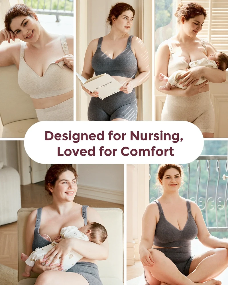 MOMCOZY MEDVILNINĖ MAITINIMO LIEMENĖLĖ DIDESNEI KRŪTINEI BUSTY, OATMEAL, XL DYDIS