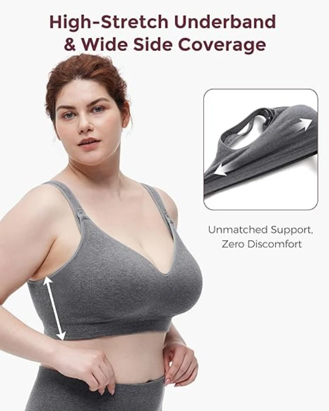 MOMCOZY MEDVILNINĖ MAITINIMO LIEMENĖLĖ DIDESNEI KRŪTINEI BUSTY, PILKA, XL