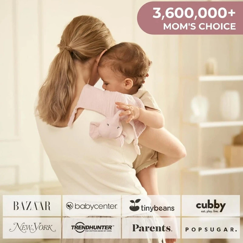Momcozy medvilninis drambliuko komfortinis žaisliukas kūdikiams, rožinės spalvos