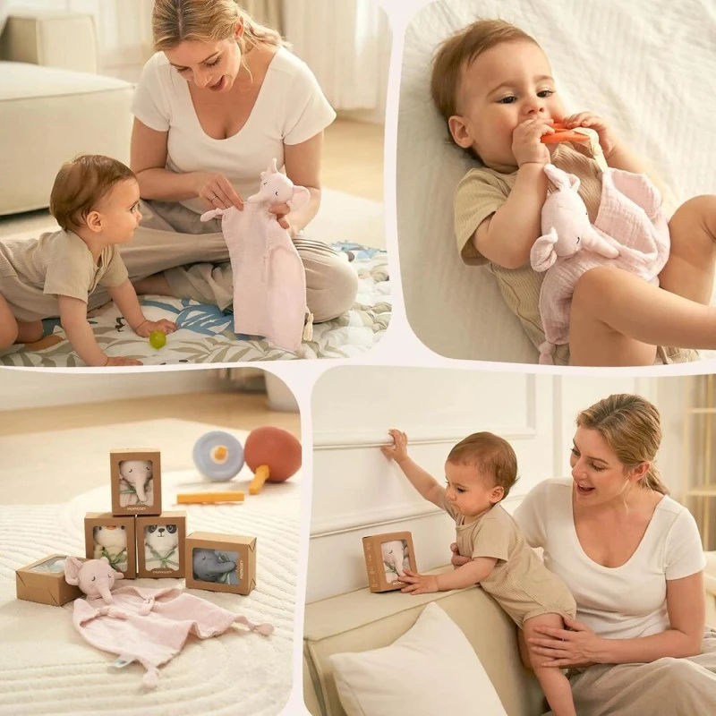 Momcozy medvilninis drambliuko komfortinis žaisliukas kūdikiams, rožinės spalvos