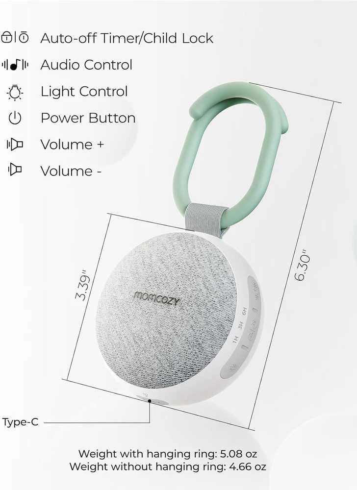 MOMCOZY MOBILUS BALTOJO TRIUKŠMO APARATAS SU NAKTINE ŠVIESA