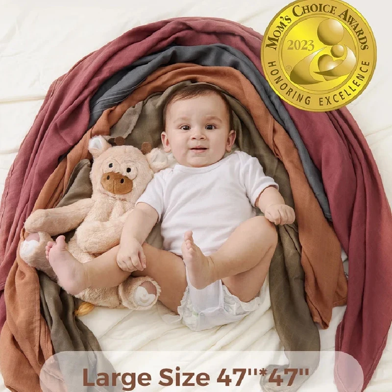 MOMCOZY MUSLINO MEDVILNĖS VYSTYKLAI KŪDIKIUI, 4 VNT., 120 × 120 CM, BROWN