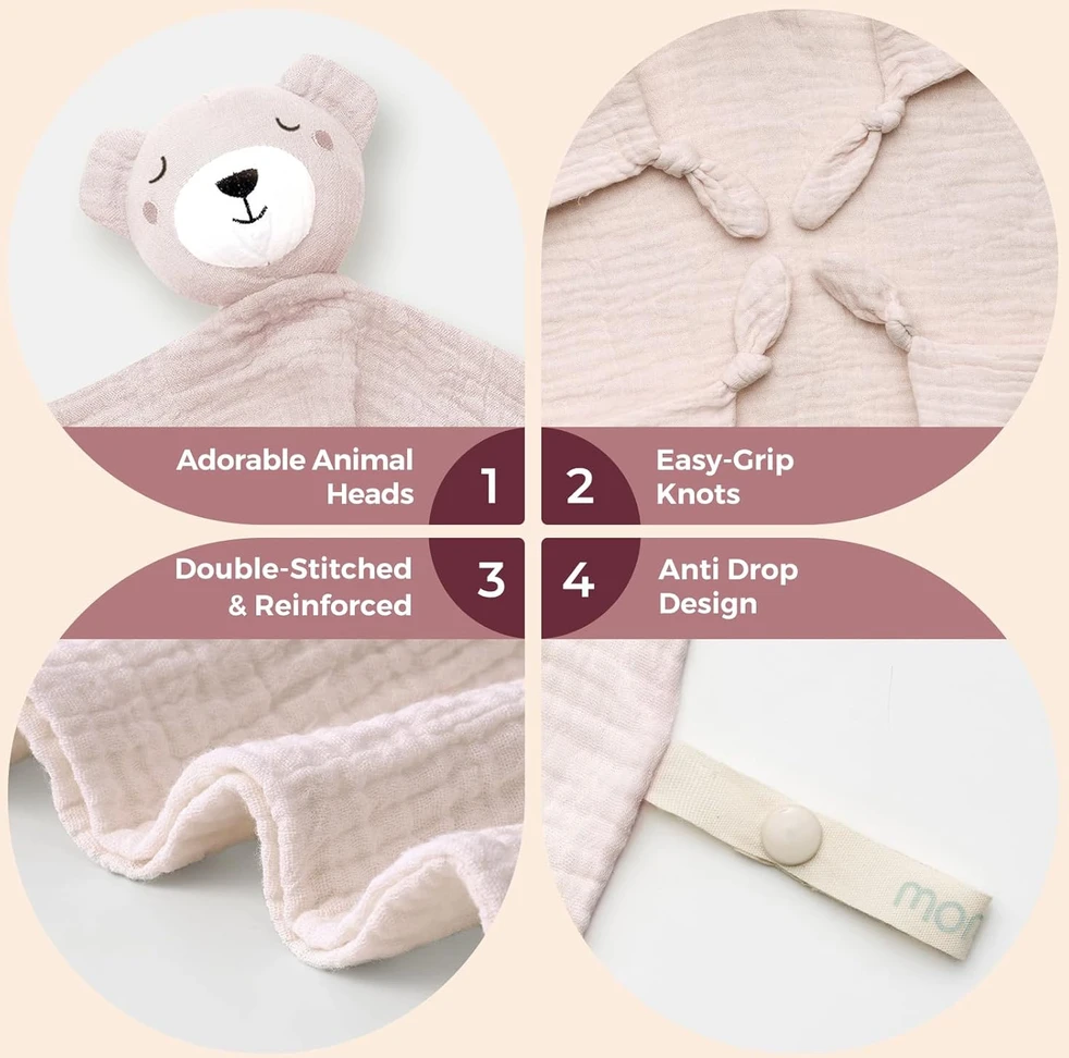 Momcozy medvilninis meškiukas kūdikiams, rožinė