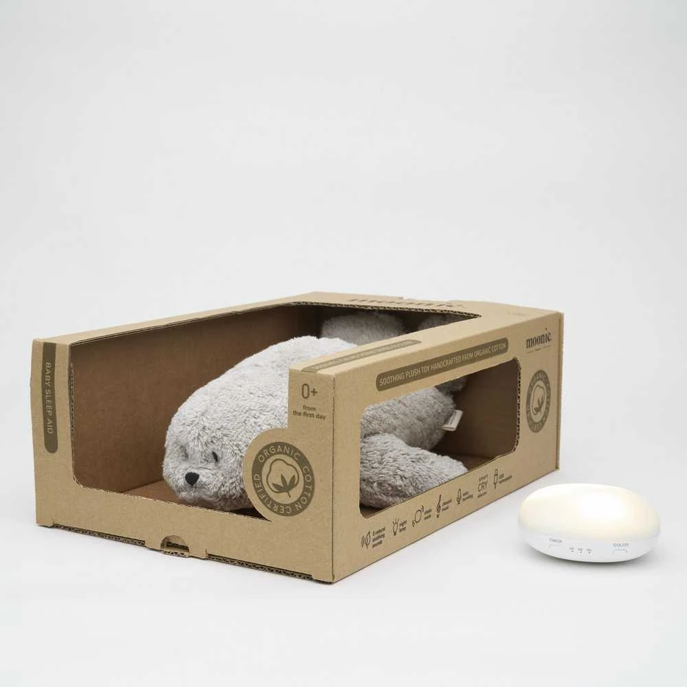 Moonie 2.0 migdukas ruoniukas Organic Humming Seal - Pilkas su garso įrašymo funkcija