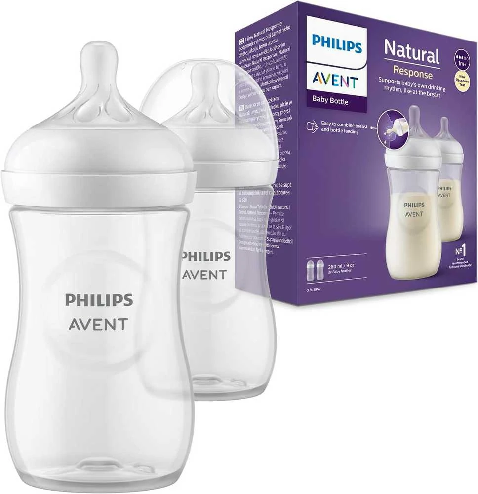 PHILIPS AVENT NATURAL RESPONSE BUTELIUKŲ RINKINYS, 260 ML, 1 MĖN.+, 2 VNT., BALTA
