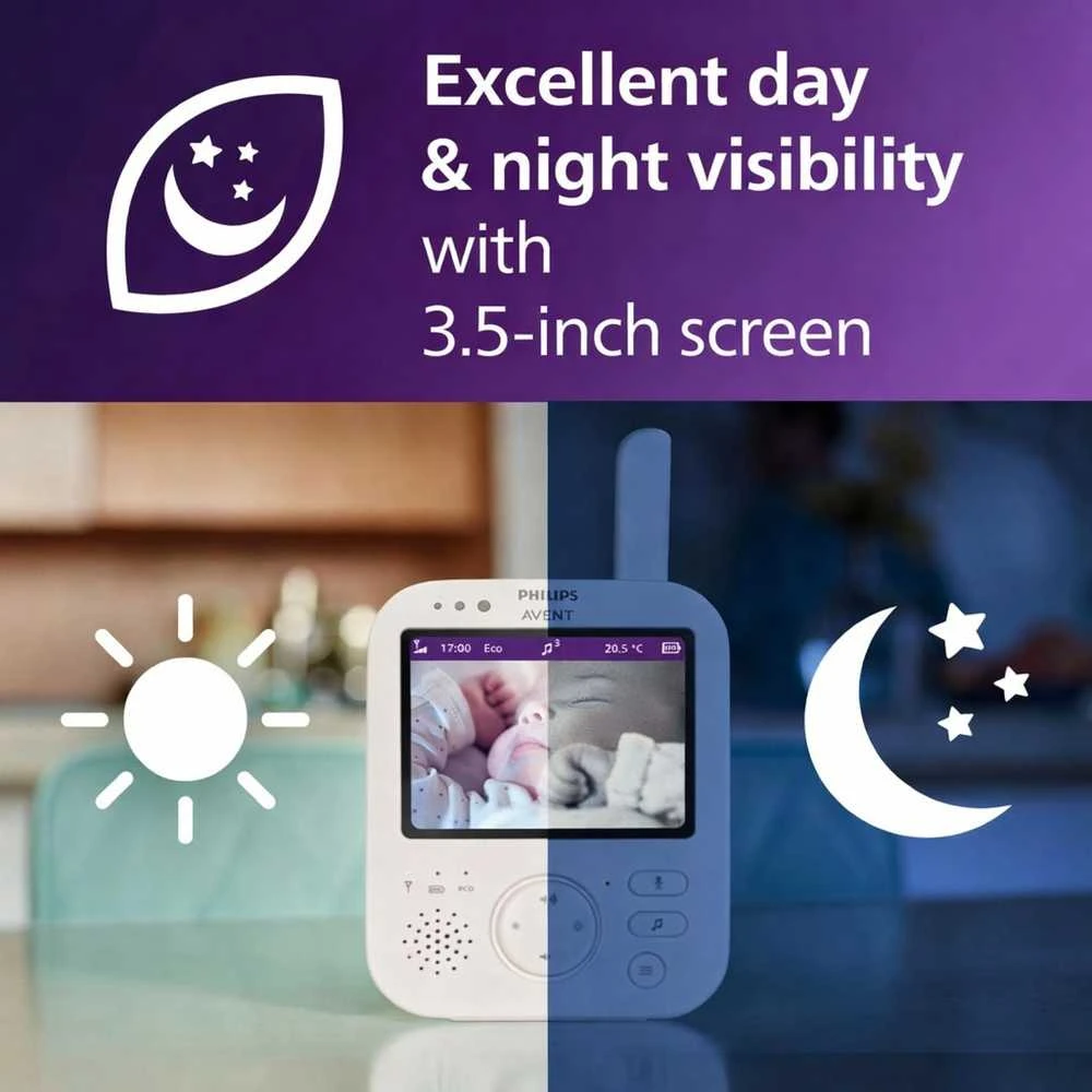 Philips Avent vaizdo auklė su kamera, 3,5 col. ekranu ir naktiniu matymu SCD891/26
