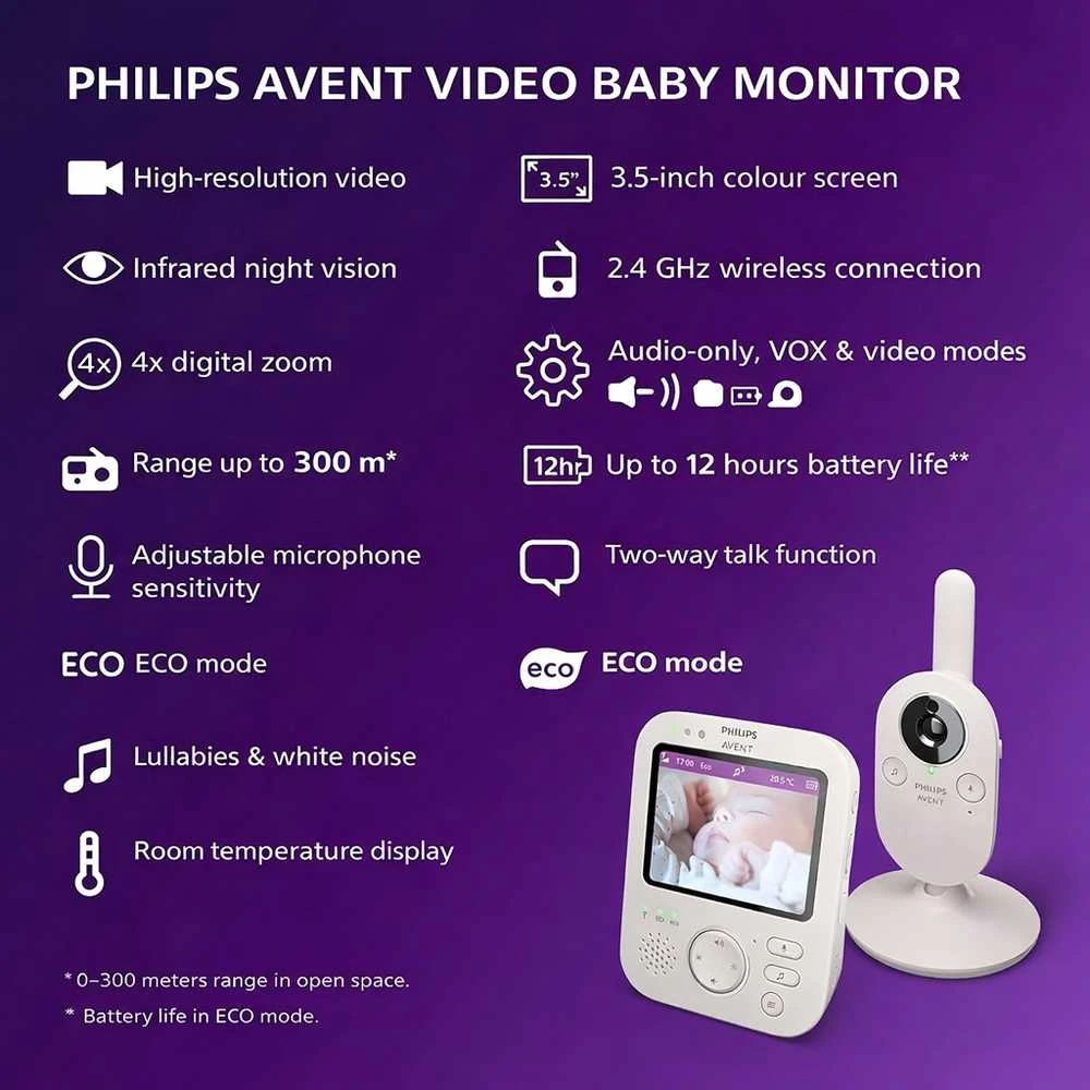 Philips Avent vaizdo auklė su kamera, 3,5 col. ekranu ir naktiniu matymu SCD891/26