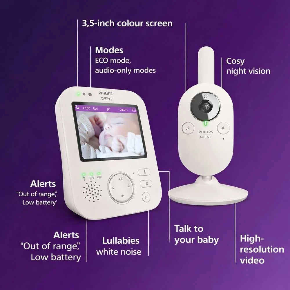 Philips Avent vaizdo auklė su kamera, 3,5 col. ekranu ir naktiniu matymu SCD891/26