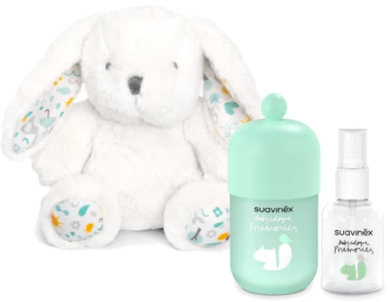 SUAVINEX BABY COLOGNE DOVANŲ RINKINYS MEMORIES: KVAPUSIS VANDUO KŪDIKIAMS 100 ML IR 50 ML, PLIUŠINIS ZUIKUTIS