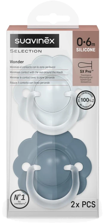 SUAVINEX FIZIOLOGINIS ČIULPTUKAS SX PRO WONDER, 0-6 MĖN., SOFT/DEEP Mėlynas, 2 VNT.