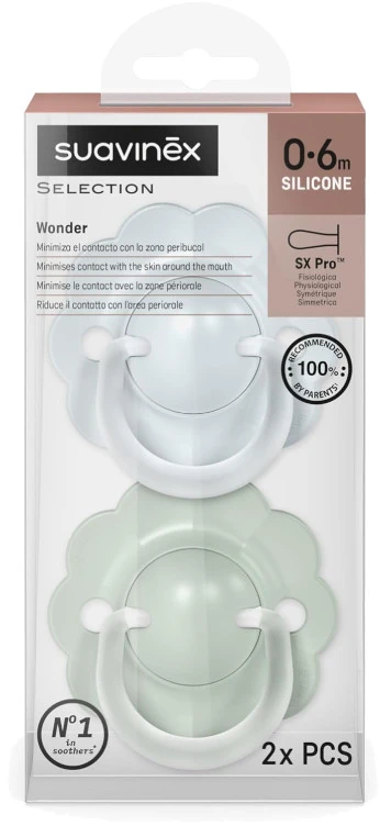 SUAVINEX FIZIOLOGINIS ČIULPTUKAS SX PRO WONDER, 0-6 MĖN., SOFT Mėlynas/Žalias, 2 VNT.
