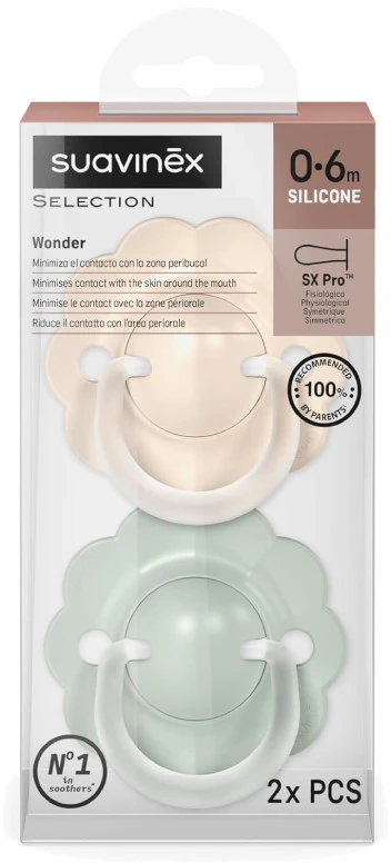 SUAVINEX FIZIOLOGINIS ČIULPTUKAS SX PRO WONDER, 0-6 MĖN., SOFT Žalias/BEIGE, 2 VNT.