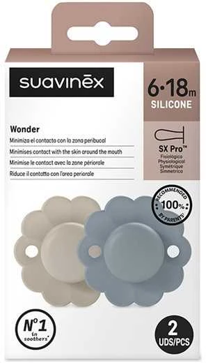 SUAVINEX FIZIOLOGINIS ČIULPTUKAS SX PRO WONDER, 6-18 MĖN., GRAY CLOUDS/SPRING LAKE, 2 VNT.