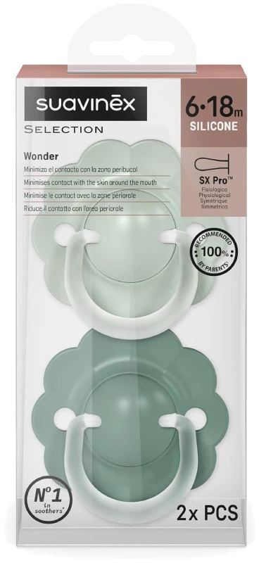 SUAVINEX FIZIOLOGINIS ČIULPTUKAS SX PRO WONDER, 6-18 MĖN., SOFT/DEEP Žalias, 2 VNT.