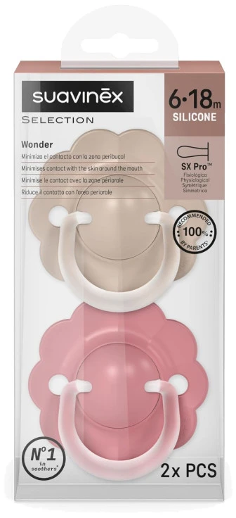 SUAVINEX FIZIOLOGINIS ČIULPTUKAS SX PRO WONDER, 6-18 MĖN., DEEP BEIGE/MEDIUM Rožinis, 2 VNT.