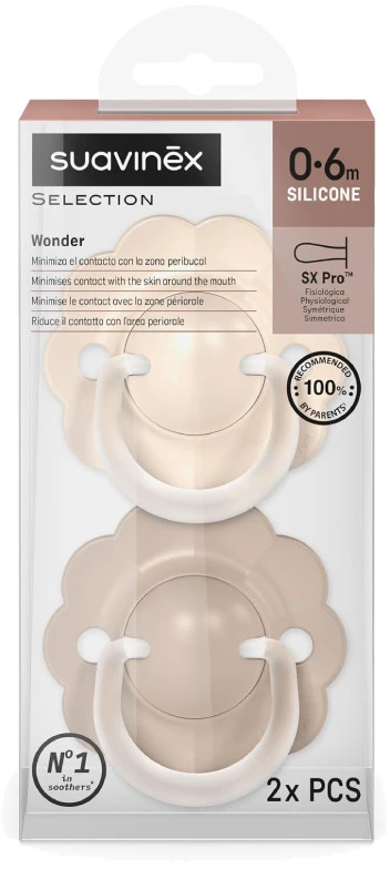 SUAVINEX FIZIOLOGINIS ČIULPTUKAS SX PRO WONDER, 0-6 MĖN., SOFT/DEEP BEIGE, 2 VNT.