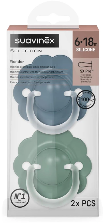 SUAVINEX FIZIOLOGINIS ČIULPTUKAS X PRO WONDER, 6-18 MĖN., DEEP Žalias.Mėlynas, 2 VNT.