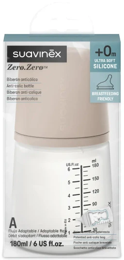 SUAVINEX Zerø.Zerø buteliukas - 1x buteliukas nuo pilvo dieglių, 0m+, 180 ml/ S