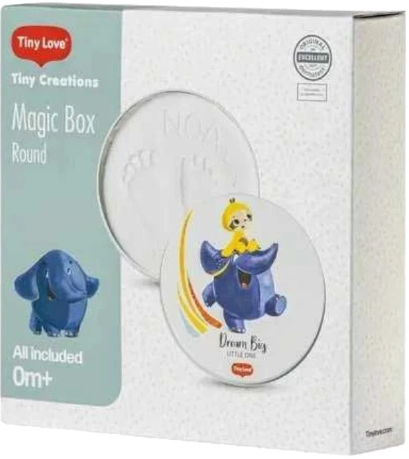 TINY LOVE MAGIC BOX ROUND ATMINIMO DĖŽUTĖ SU KŪDIKIO RANKOS IR PĖDOS ATSPAUDU