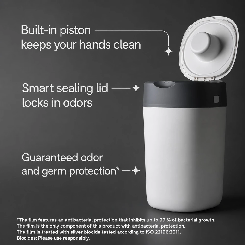 TOMMEE TIPPEE TWIST AND CLICK ADVANCED SAUSKELNIŲ KONTEINERIO IR 12 VNT. KASEČIŲ RINKINYS, Baltas