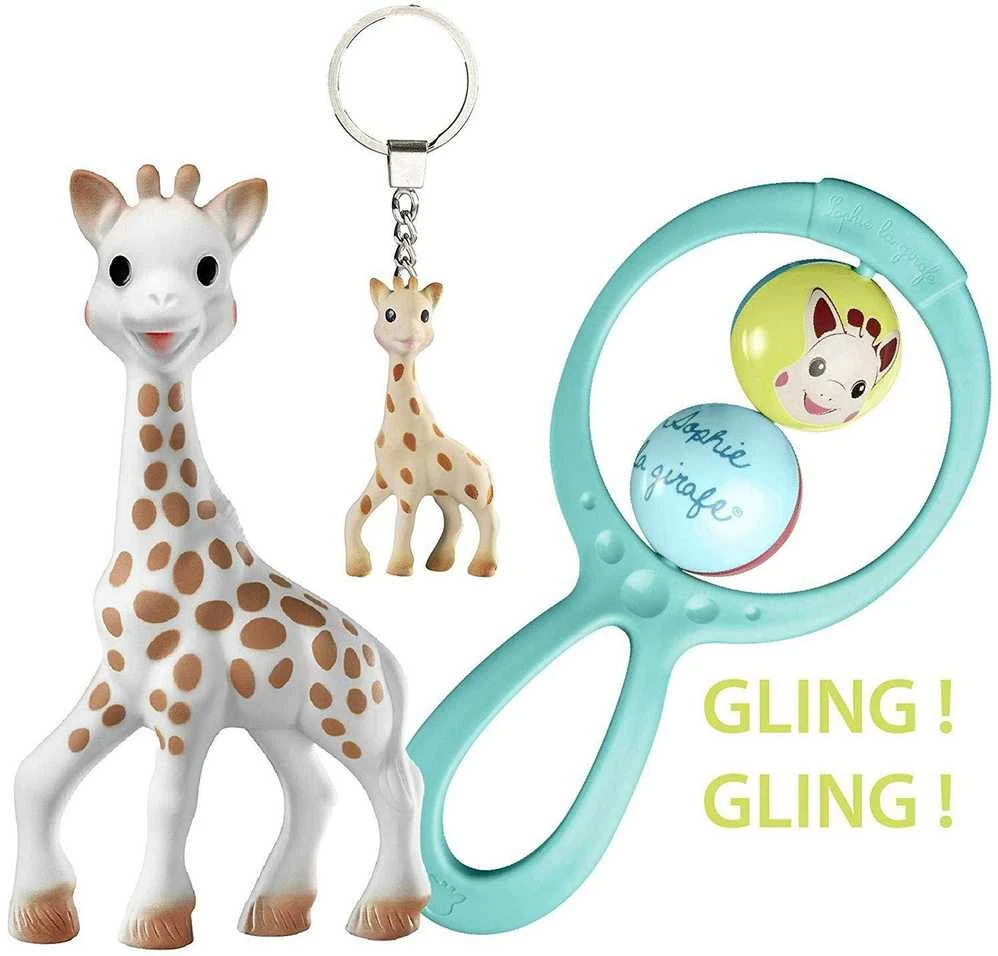 Vulli Sophie la girafe rinkinys: kramtukas, barškutis ir pakabukas