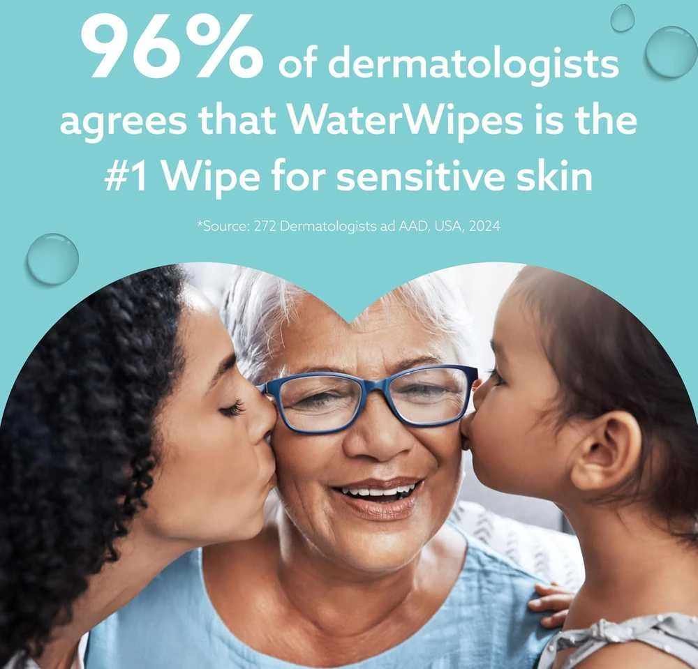 WATERWIPES SENSITIVE+ ON THE GO DRĖGNOS SERVETĖLĖS 8 PAKUOTĖS PO 28 VNT. (224 vnt.) 3-IN-1