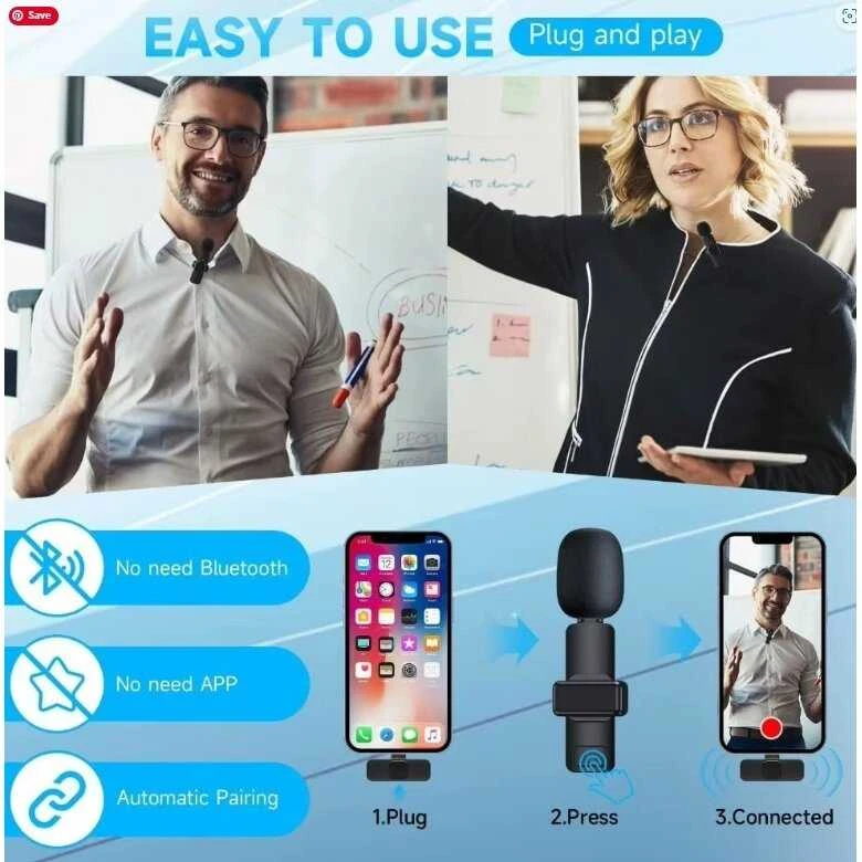 2,4G belaidis „Lavalier“ mikrofonas, nešiojamasis mini garso ir vaizdo įrašymo mikrofonas
