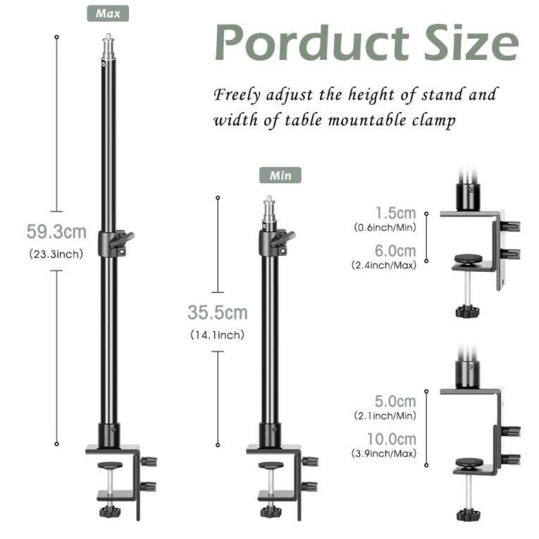 26 cm LED žiedinis šviestuvas su laikikliu prie stalo