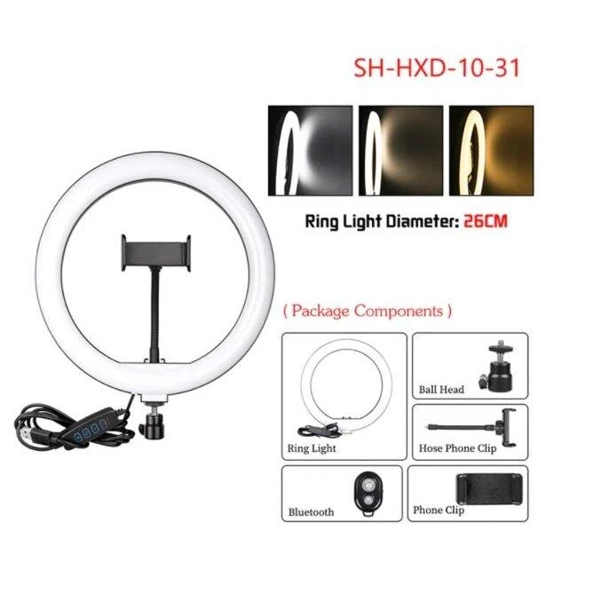 26 cm LED žiedinis šviestuvas su laikikliu prie stalo