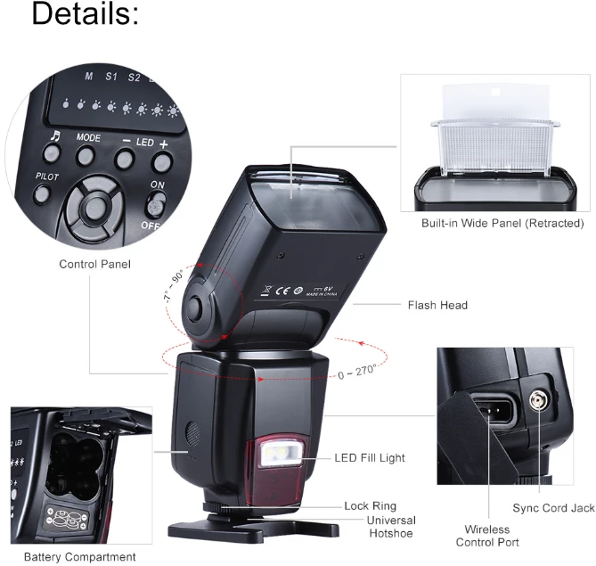 Andoer AD-560Ⅱ universali blykstė Canon Nikon Olympus Pentax fotoaparatams
