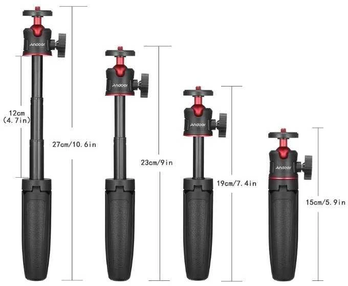 Andoer MT-08 mini stalinis trikojis su 1/4 colio laikikliu
