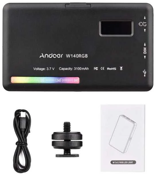 LED lempa Andoer W140 RGB