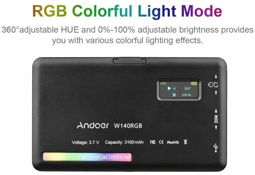 LED lempa Andoer W140 RGB