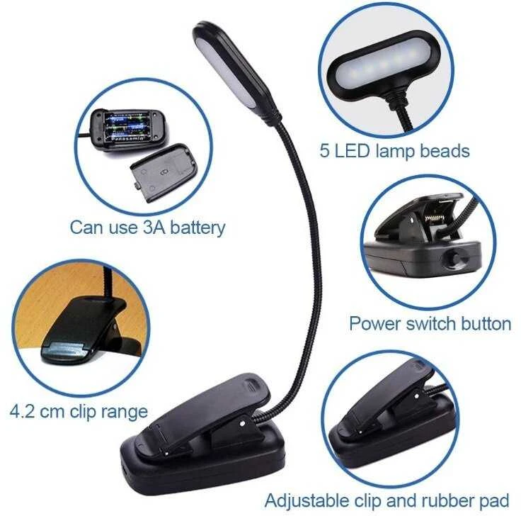 Mini LED naktinė knygos skaitymo lempa