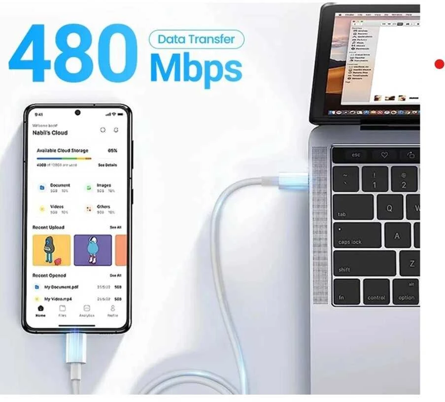 PD 60W C tipo ir C tipo kabelis skirtas iPhone 15 Pro Max USB-C greito įkrovimo OTG duomenų laidui,